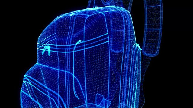 Digital low poly 3d Backpack. The concept of virtual Design Art. Seamless loop rotation 4k animation.