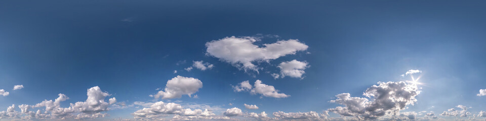 blue sky hdri 360 panorama with white beautiful clouds in seamless projection with zenith for use...