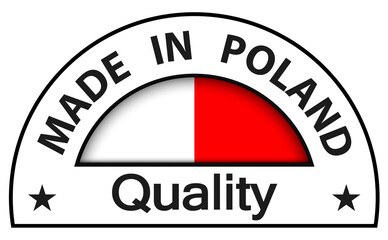 Made in Poland Quality icon, circle button, vector Polish quality certificate illustration.