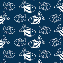 Seamless pattern of hand drawn doodle fish.