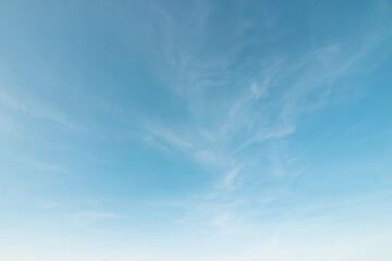 Naklejka na ściany i meble Summer blue sky cloud gradient light white background. Beauty clear cloudy in sunshine calm bright winter air. Gloomy vivid cyan landscape in environment day horizon skyline view spring wind