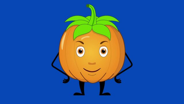Cartoon pumpkin talking loop with alpha channel. Vegetable animation on a transparent background.