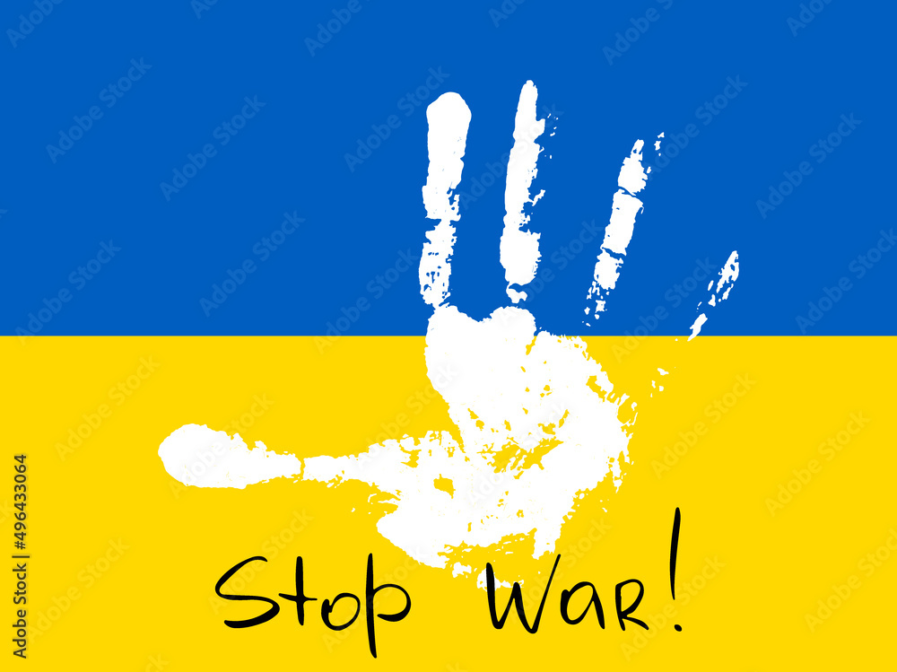 Wall mural Vector ukraine flag with palm with stop the war in ukraina.