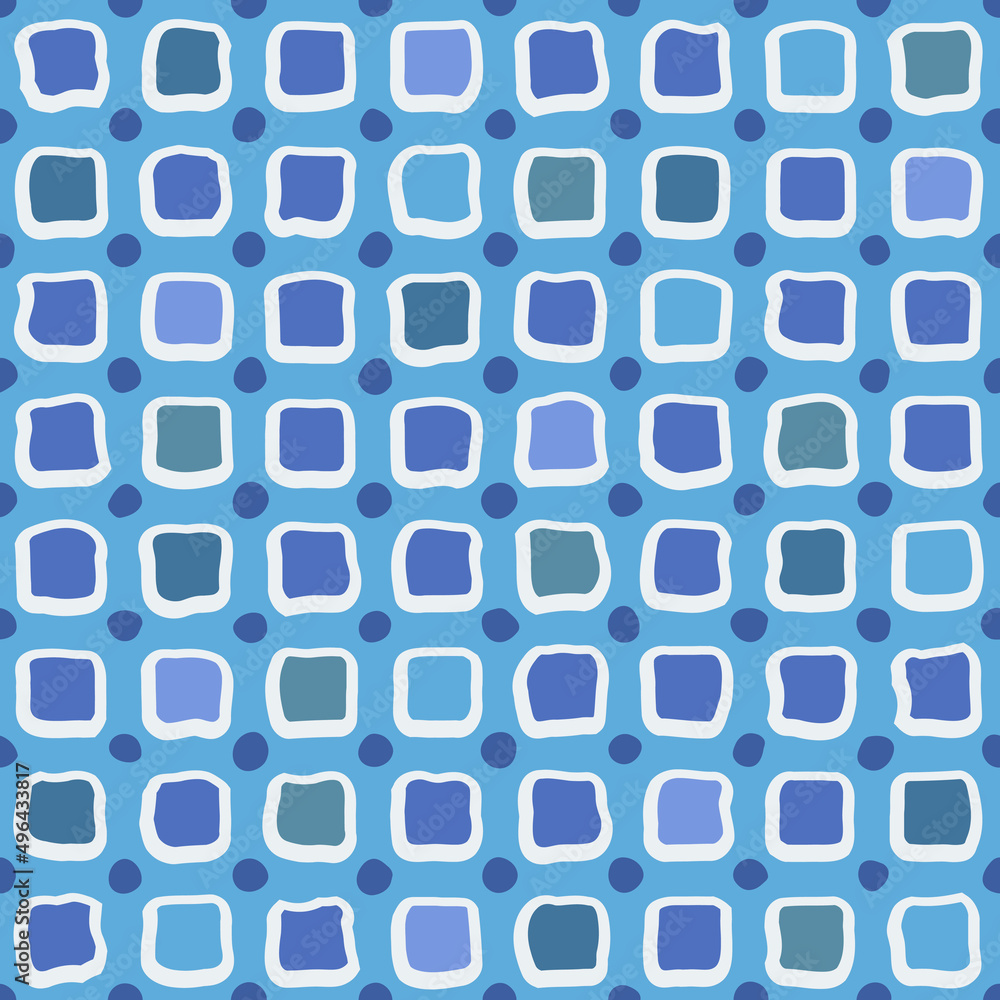 Aufkleber Grid of blue squares and dots. Vector with abstract squares like windows. Vector grid of simple squares.
