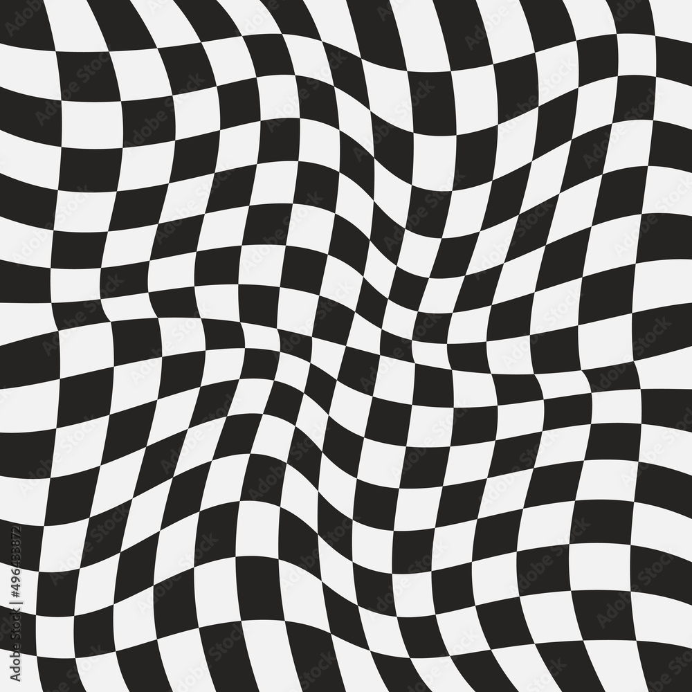 Poster Chess pattern of black and white cells. Vector seamless and curved chess pattern.