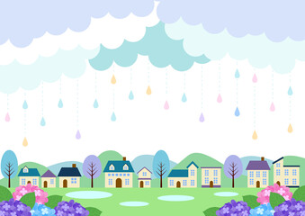 梅雨の田舎背景ヨコ