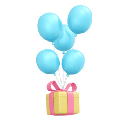 3d rendering of gift box and balloon isolated on white for commercial design. 3d render illustration cartoon style.