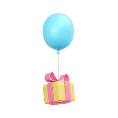 3d rendering of gift box and balloon isolated on white for commercial design. 3d render illustration cartoon style.