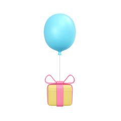 3d rendering of gift box and balloon isolated on white for commercial design. 3d render illustration cartoon style.