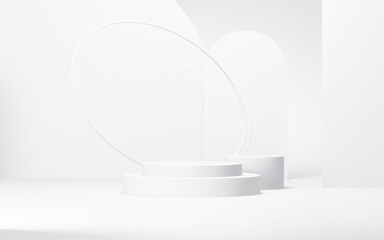 Podium abstract background. Geometric shape.white colors scene. Minimal 3d rendering. Scene with geometrical background. 3d render