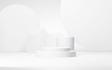 Podium abstract background. Geometric shape.white colors scene. Minimal 3d rendering. Scene with geometrical background. 3d render