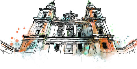 Naklejka premium sketch of the dom of Salzburg