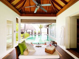 Luxurious holiday home. Beautiful interior of a luxurious resort on the beach.