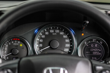 car​ instrument panel, car​ speed motor of​ night, car​ dashboard​ modern​ automobile control​illuminated panel​ speed display.