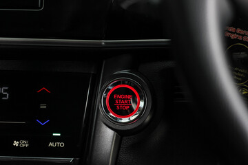 Close up engine car start button. Start stop engine modern new car button,Makes it easy to turn...