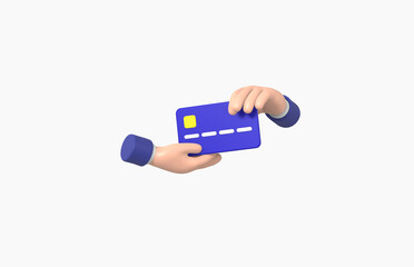 Hand Picking up and Holding Credit card Isolated on White background, grab, gesture, cartoon, business concept, 3d rendering.