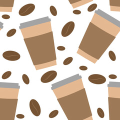 illustration of a seamless patern glass with coffee beans on a white background. For printing on products with coffee, posters, banners and flyers.
