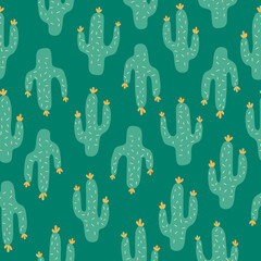 Cactus seamless pattern, vector background with hand drawn cacuses, textile design