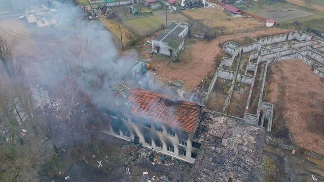 War bomb ukraine house fire ruin village country danger destroy