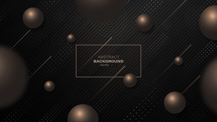 Dark background with abstract geometric shape, realistic brown ball and line stripe. Vector illustration