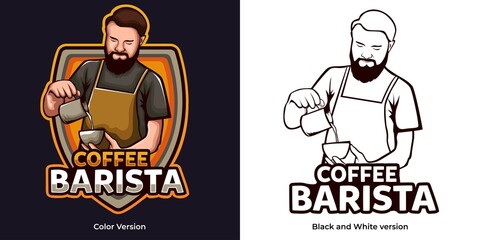 Barista Coffee Mascot Logo Design. Suit to, proper to, fix to coffee shop logo branding