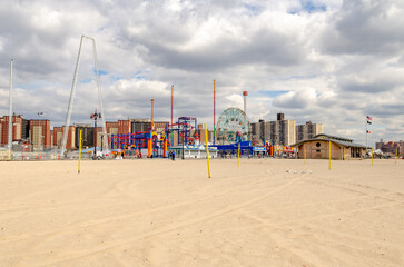 Coney island, Luna Park Amusement Park Amusement Park with Beach in front, Brooklyn, New York City...