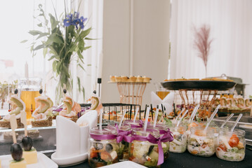 Delicacies and snacks at the buffet or banquet. Catering.