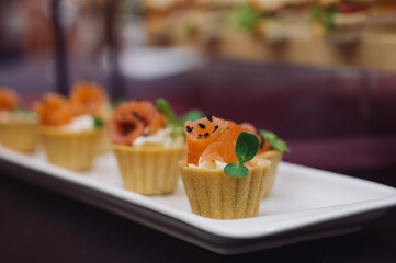 Delicacies and snacks at the buffet or banquet. Catering.