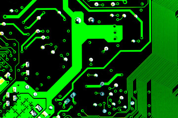 Macro Close up of printed wiring on PC circuit board.