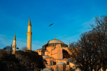 Fototapeta na wymiar Hagia Sophia at sunset. Ramadan in Istanbul background photo