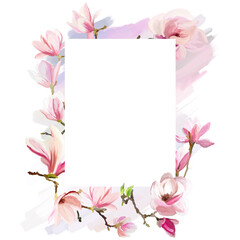 Naklejka na ściany i meble Floral frame with magnolia flowers