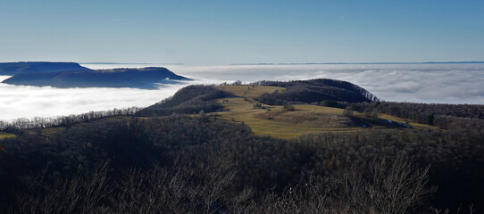 Nebel überm Albvorland, Blick vom Bolberg zum Filsenberg, Schwäbische Alb