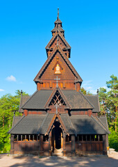 Fototapeta na wymiar OSLO, NORWAY - AUGUST 29, 2016: The Stave Church from Gol in Norwegian Folk Museum ( The Norwegian Museum of Cultural History ) in Oslo