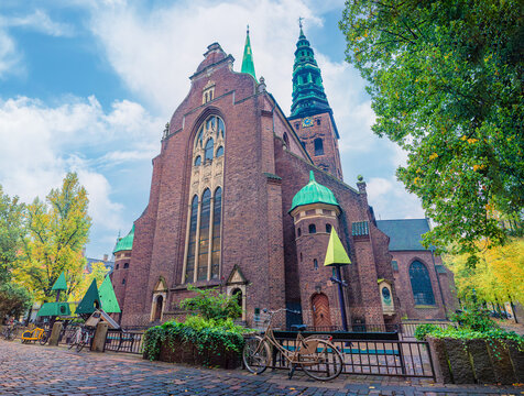The Nikolaj Contemporary Art Center which occupies the former St. Nicholas Church and playground at Nikolaj Plads. Copenhagen, Denmark