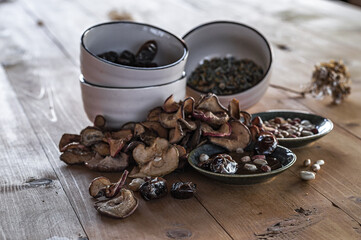 food set, dried fruits, nuts, honey, dates, tea, dried fruits