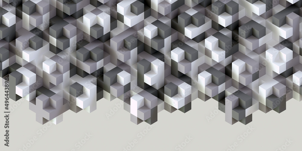 Poster horizontal composition of white cubes of different sizes as background and texture.. 3d rendering