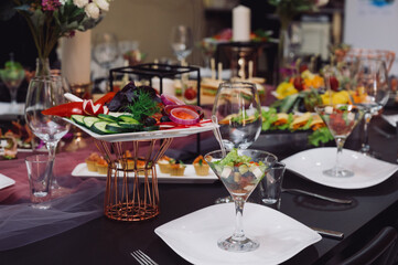 Delicacies and snacks at the buffet or banquet. Catering.