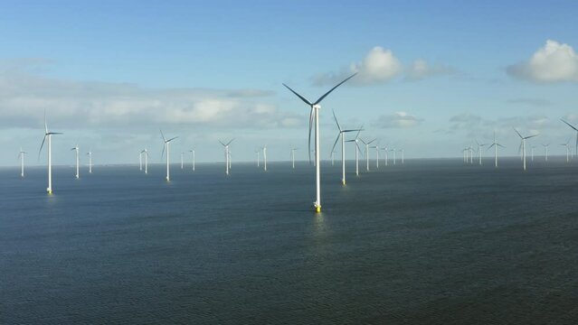 Offshore windfarm in IJsselmeer lake, Kornwerderzand, Netherlands