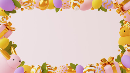 Happy Easter Holiday background.3D promotion and shopping template for Easter.