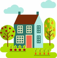 Vector Illustration house in Flat Style. 
Colorful old city house in european style.

