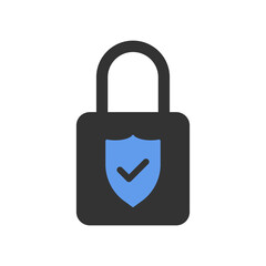 Locked padlock with approval shield vector icon