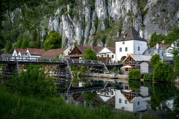 Idyllic view of the village of Markt Essing in Bavaria, Germany in the Altmühltal on a sunny day in spring