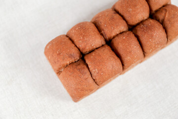 Choco Japanese Milk Bread on a white background. Food Baking concept Fresh baked organic homemade soft milk loaf bread.