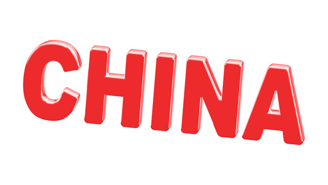 Red word China isolated on white background. 3d illustration.