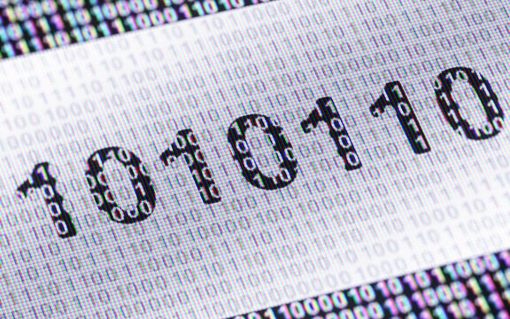 Binary icon in the screen with binary code ( array of bits ). 3D Illustration.