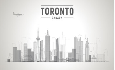 Naklejka premium Toronto (Canada) city line skyline vector vector illustration. Business travel and tourism concept with modern buildings. Image for banner or web site.