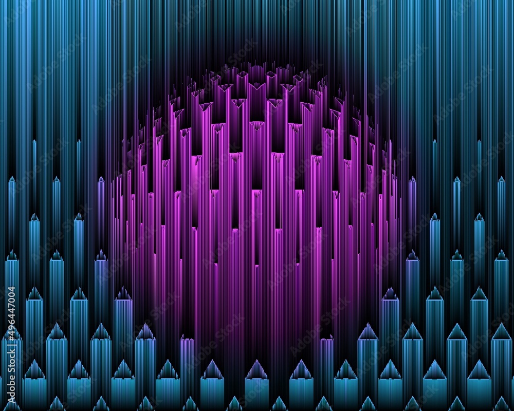 Poster pattern and design based on exploding pink sphere on a cobalt blue background 3d illustration