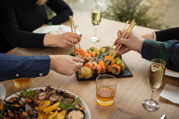 person is going to eat roles. Japanese cuisine
