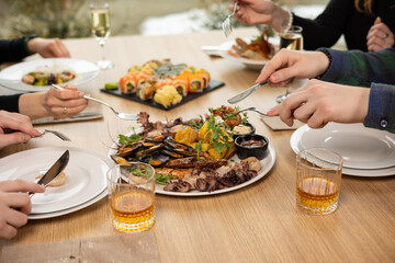 person is going to eat seafood. middle kitchen
