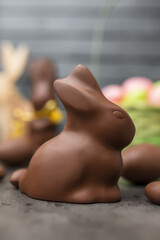 Delicious Easter chocolate bunny, eggs and sweets